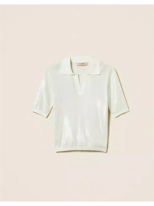 POLO SHIRT WITH SEQUINS TWIN SET | 261TP330013162 AQUA